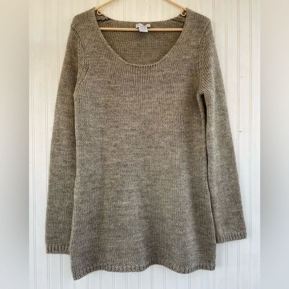 Soft Surroundings Tan Scoopneck Long-sleeve Wool Blend Sweater Tunic Size Medium - Picture 1 of 5
